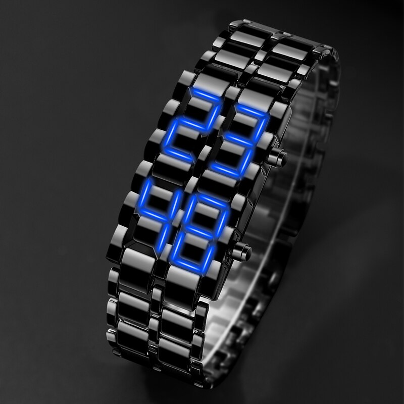 Montre-bracelet numérique avec lumière led-BLEUE