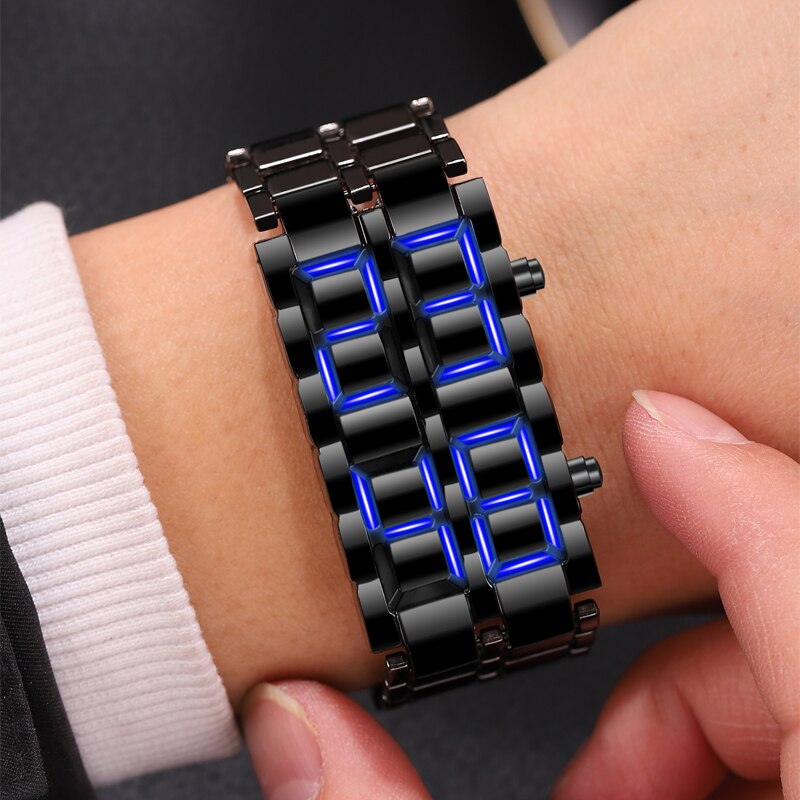 Montre-bracelet numérique avec lumière led-BLEUE